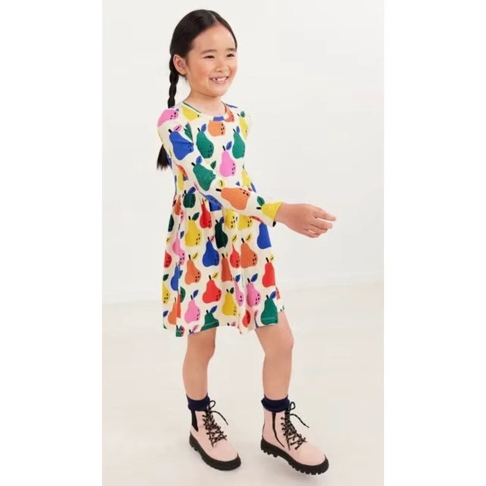 Hanna‎ Andersson Girls Ribbed Colorful Pears Print Long Sleeve Dress Size 12 - Picture 2 of 7